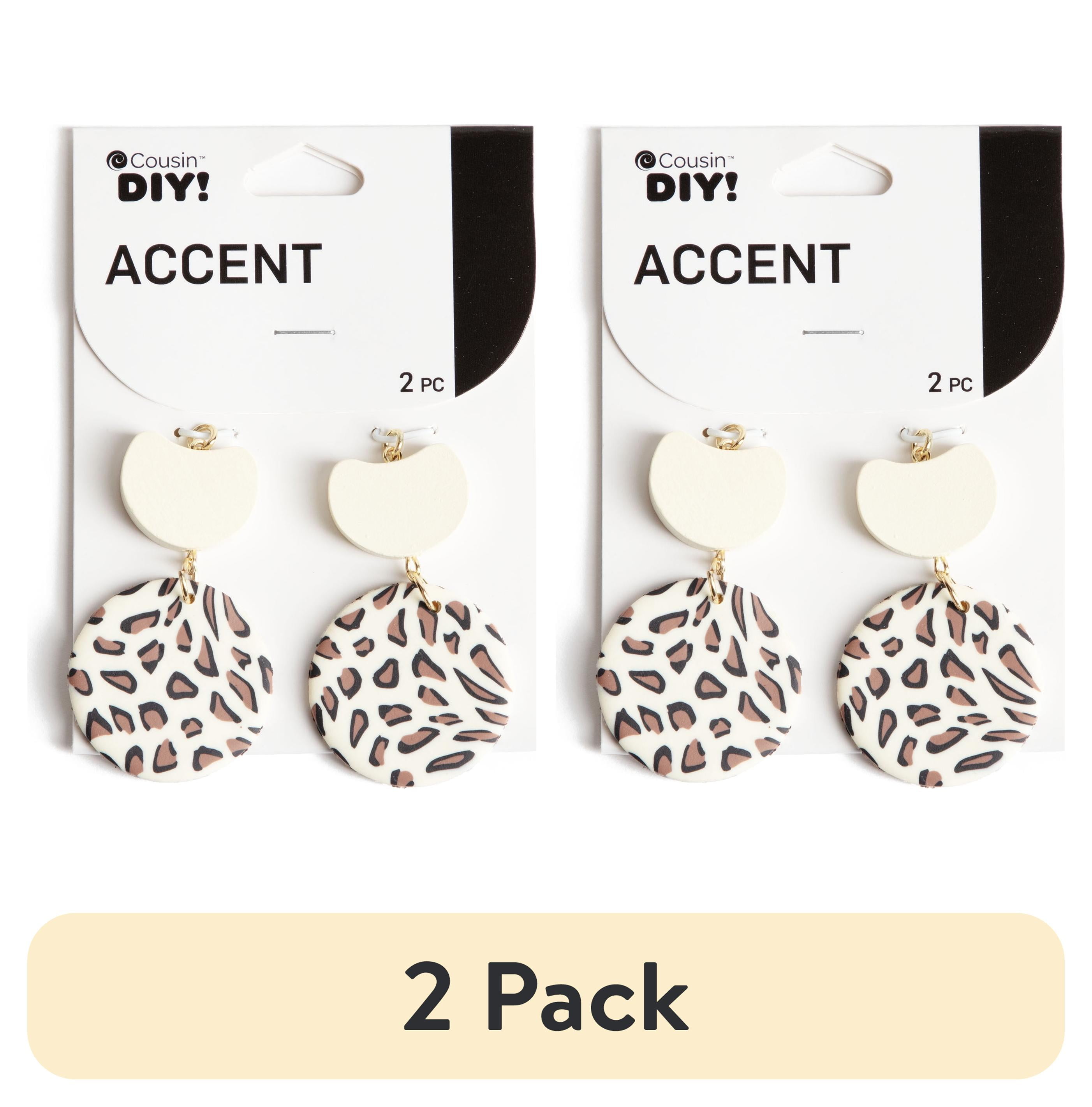 (2 pack) Cousin DIY Cheetah Print Jewelry Dangle Accents, Polymer Clay/Metal, 2 Piece Set, Unisex, Adults
