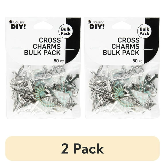 (2 pack) Cousin DIY Cross Bulk Charm Assortment, 50 Piece, Silver/Gold/Patina, Adult, Unisex