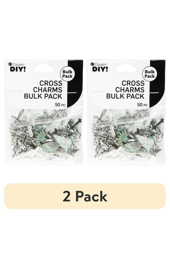 (2 pack) Cousin DIY Cross Bulk Charm Assortment, 50 Piece, Silver/Gold/Patina, Adult, Unisex