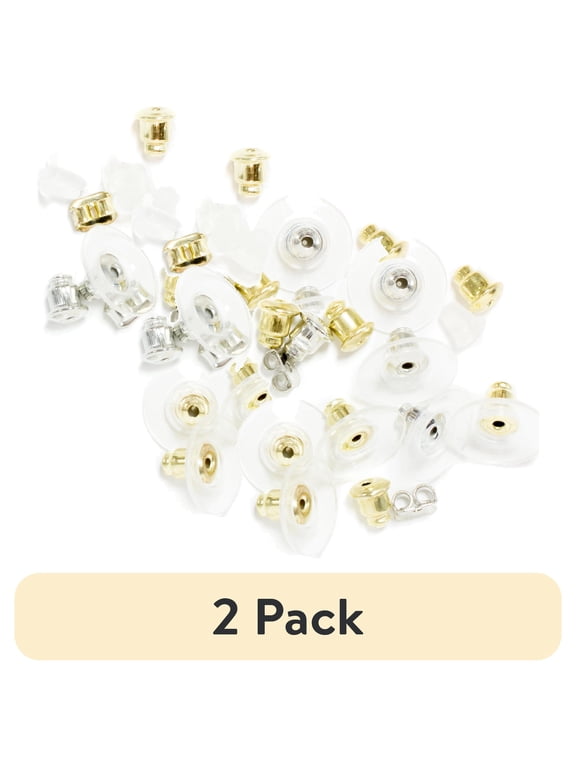 (2 pack) Cousin DIY Earring Back Assortment Pack, 70 Piece, Gold, Silver and Clear, 0.02 lb