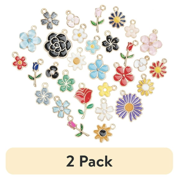 (2 pack) Cousin DIY Enamel Flower Charms, 30 Piece, Gold Metal, Adult, 0.05 lb, Model 69995731