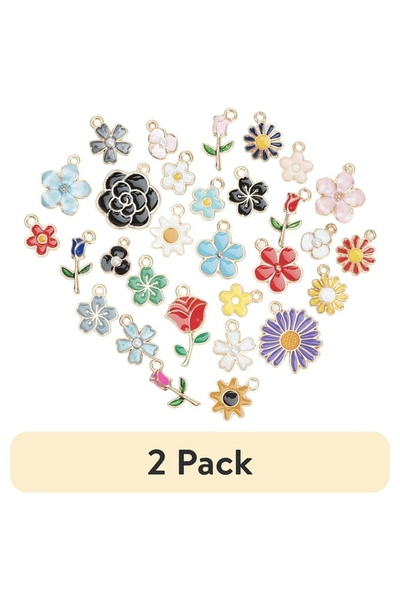 (2 pack) Cousin DIY Enamel Flower Charms, 30 Piece, Gold Metal, Adult, 0.05 lb, Model 69995731