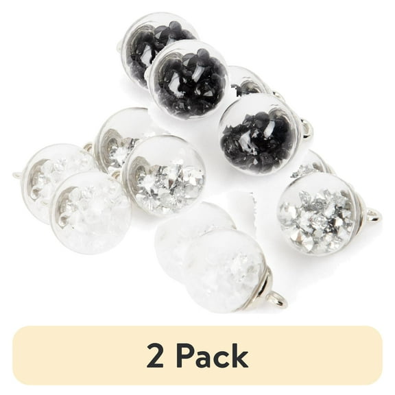 (2 pack) Cousin DIY 6-Piece Glitter Globe Plastic Charms, Silver/Black/Clear for Adults