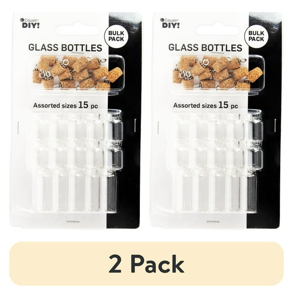 (2 pack) Cousin DIY Mini Glass Bottle Charm Set, Glass & Cork Jewelry Making Kit, 15 Piece, Adult, Unisex