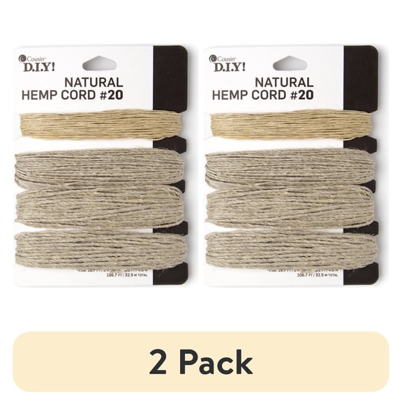 (2 pack) Cousin DIY Natural Hemp Twine, Medium Natural Brown, Multisizes, 4 Piece Roll, 106.7ft