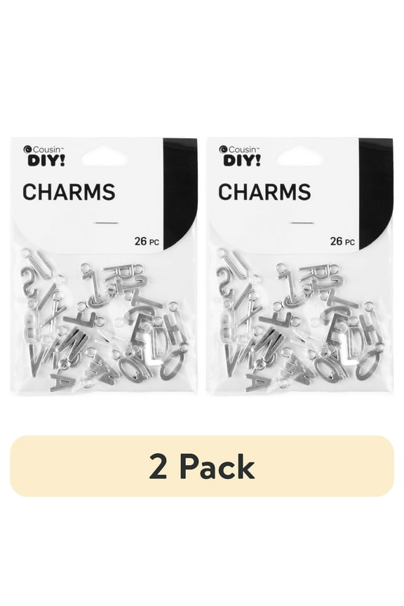 (2 pack) Cousin DIY Silver Block Letter Metal Alphabet Charms, 26 Piece, Adult, Unisex, Model 69992728