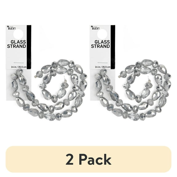 (2 pack) Cousin DIY 14-Inch Silver Tear Drop & Round Glass Faceted Bead Strand