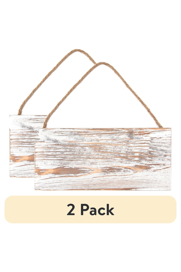 (2 pack) Cousin DIY White Wash Wood Plank Sign with Jute Twine Hanging Cord