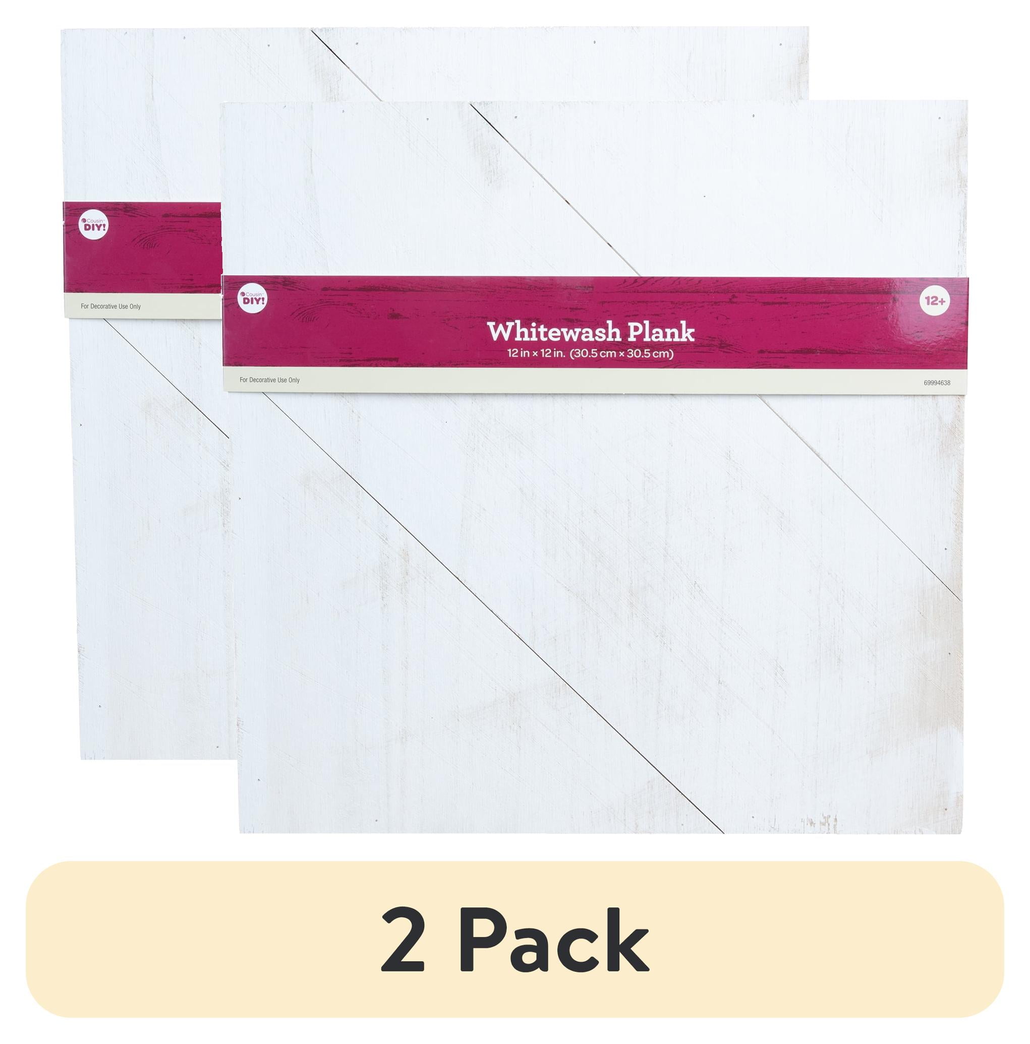(2 pack) Cousin DIY Whitewashed Diagonal Wood Plank Sign, Modern Farmhouse Style, 12"X12"X1"