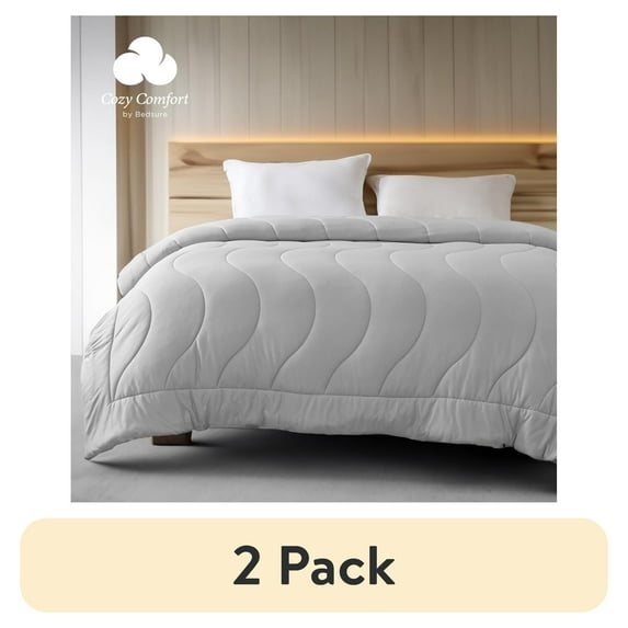 (2 pack) Cozy Comfort Cal King Comforter Duvet Insert - Harbor Mist, Ultra Soft Lightweight Quilted Machine Washable Breathable Down Alternative Comforter with Corner Tabs, 96x102 inches