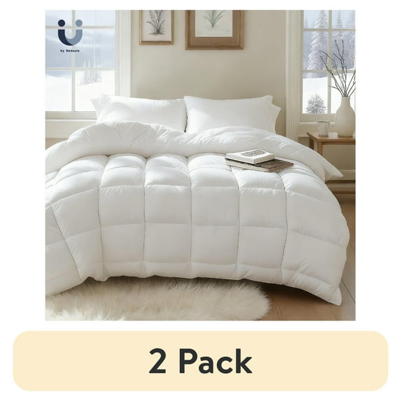 (2 pack) U by Bedsure Queen Comforter Duvet Insert, All Season Down Alternative, Cooling Fluffy Soft Bedding, Machine Washable with 8 Corner Tabs (White, 88x88 Inches)