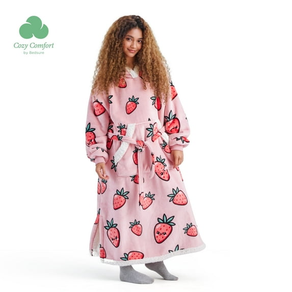 (2 pack) Cozy Comfort Wearable Blanket Hoodie, Long Sherpa Fleece Sweatshirt, Big & Tall