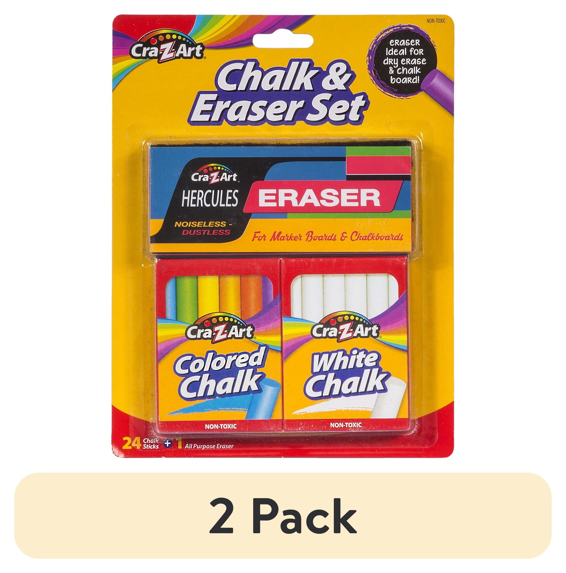 (2 pack) Cra-Z-Art Quiet Chalk and Dustless Eraser Set for Chalk Boards -Noiseless and Dustless