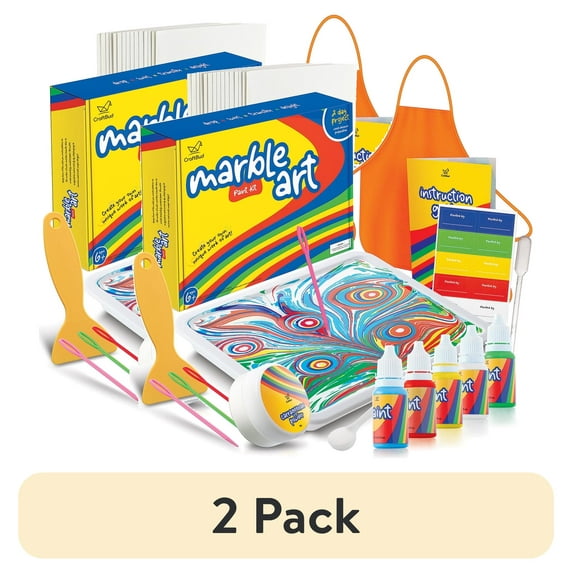 (2 pack) CraftBud Marbling Paint Kit & Toy for Kids Art with 5 Paint Colors, Water Art Paint Set Comes with Guide Book - Arts and Crafts for Girls & Boys Ages 6+