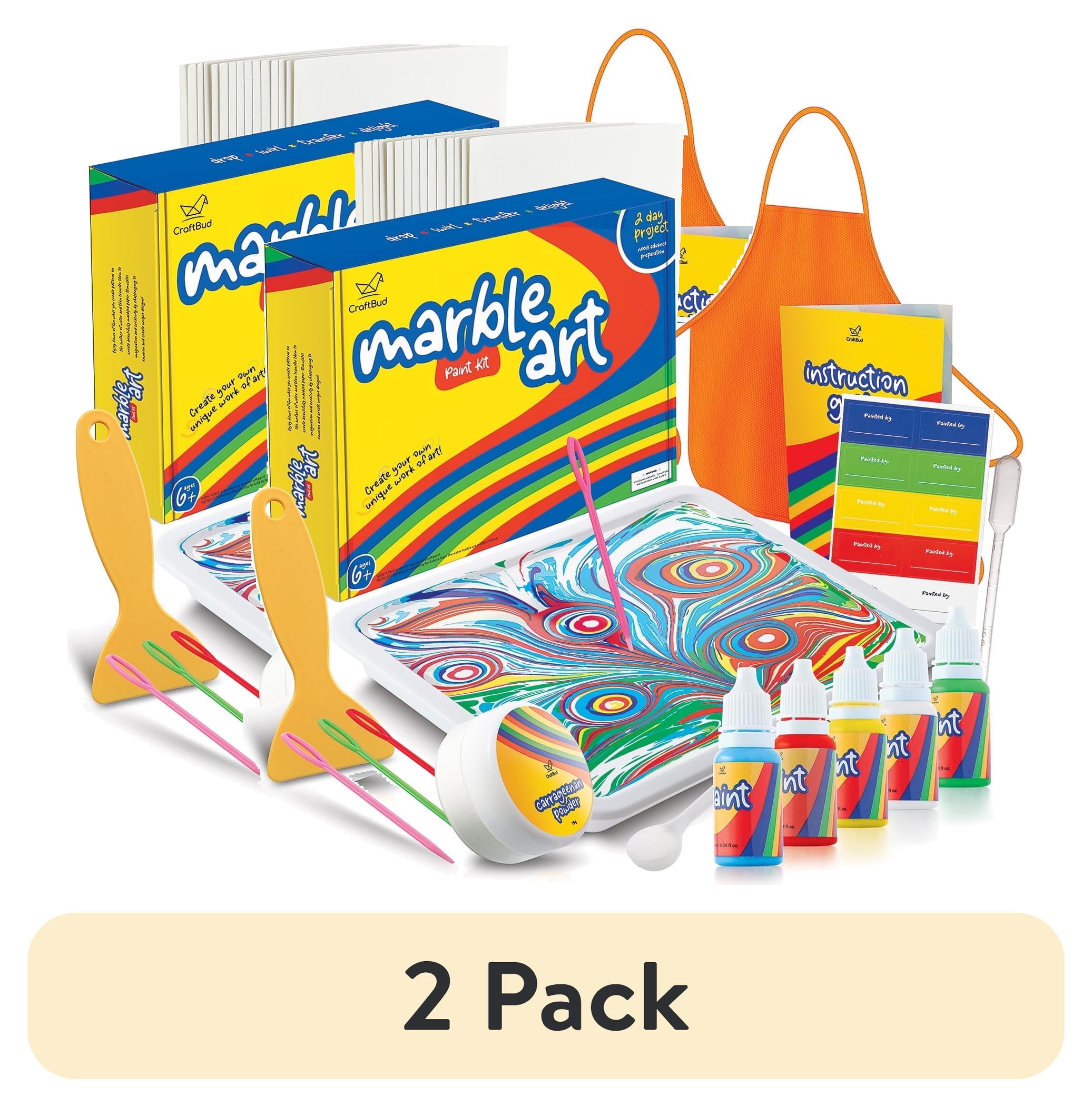 (2 pack) CraftBud Craft Supplies Marbling Kids Paint Kit & Toy for Kids Art Set with 5 Paint Colors, Water Art Kit Paint Set Comes with Guide Book , Arts and Crafts for Kids Ages 8-12