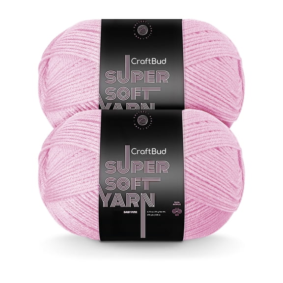 (2 pack) Craftbud Acrylic Yarn For Crocheting And Knitting, (370 Yards) Worsted Medium #4 Crochet Yarn For Beginners, Baby Pink