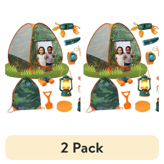 (2 pack) Craftbud Kids Camping Toy Play Set with Tent, Indoor and Outdoor Kids Camping Kit Pretend Play Toy Set with Campfire