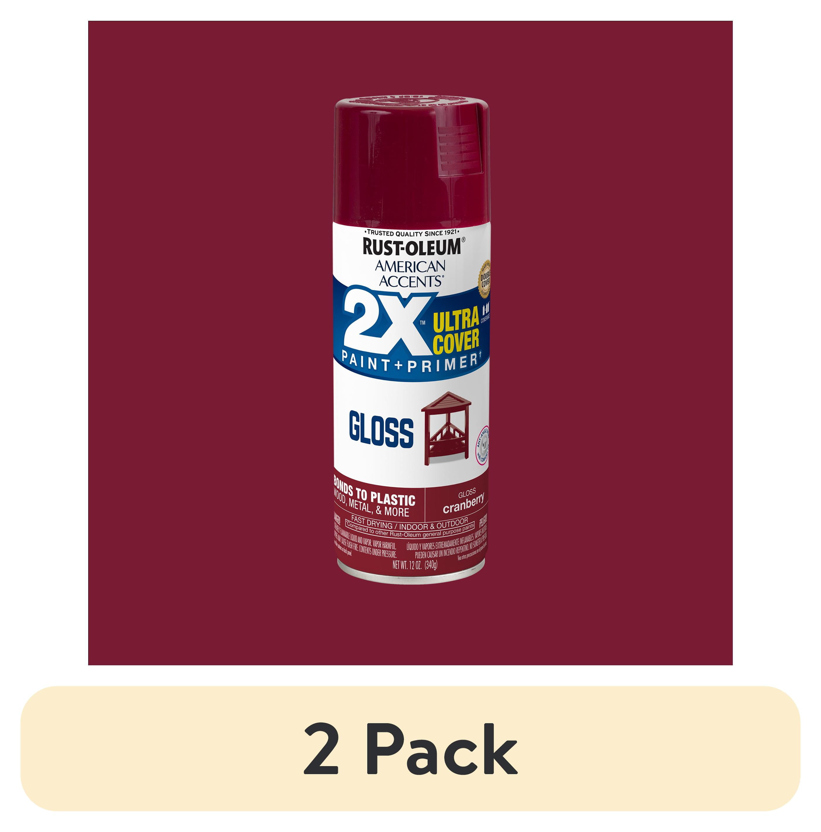 (2 pack) Cranberry, Rust-Oleum American Accents 2X Ultra Cover Gloss Spray Paint-327893, 12 oz