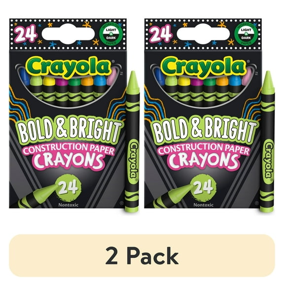 (2 pack) Crayola Bold and Bright Construction Paper Crayons, 24 Ct, Easter Basket Essentials, Back to School Supplies, Easter Gift for Kids, Ages 3+