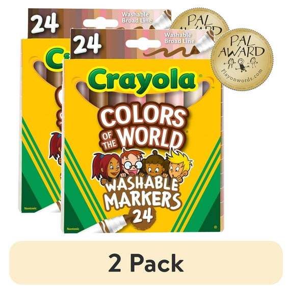 (2 pack) Crayola Colors of the World Art Markers, 24 Ct, Kids Stocking Stuffers, Holiday Arts & Crafts Supplies, Teacher Gift
