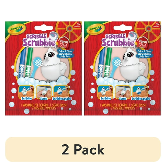 (2 pack) Crayola Scribble Scrubbie Farm Pets, 1 Ct, Easter Basket Stuffers, Barn Toys with Markers, Easter Coloring Gift for Kids, Ages 3+