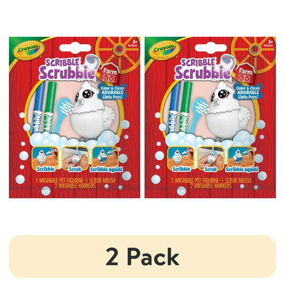 (2 pack) Crayola Scribble Scrubbie Farm Pets, 1 Ct, Easter Basket Stuffers, Barn Toys with Markers, Easter Coloring Gift for Kids, Ages 3+