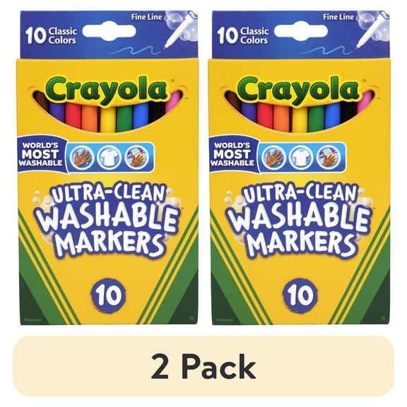 (2 pack) Crayola Ultra-Clean Washable Markers, Fine Line, 10 Ct, School Supplies for Kids and Teachers, Classroom Must Have, Gifts