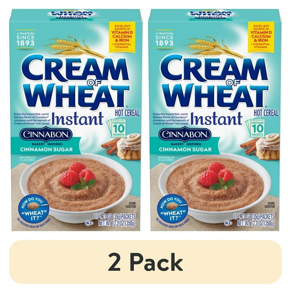 (2 pack) Cream of Wheat Cinnabon Instant Hot Cereal, Kosher, 10-1.23 OZ Packets