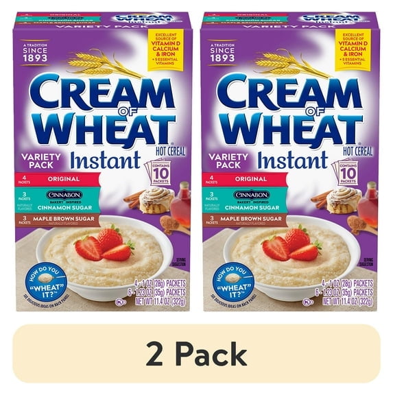 (2 pack) Cream of Wheat Original Flavor, Cinnabon and Maple Brown Sugar Instant Hot Cereal Variety Pack, Kosher, 10 Packets