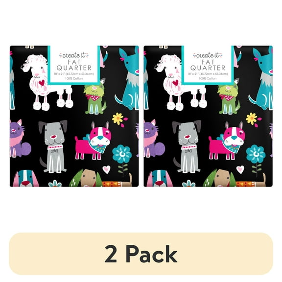 (2 pack) Create It 18"x21" 100% Cotton Puppy Precut Sewing & Craft Fabric, Black 1 Piece