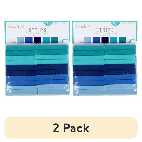 (2 pack) Create It 2.5"x42" Cotton Solid Blue Precut Strips, Multicolor 20 Piece