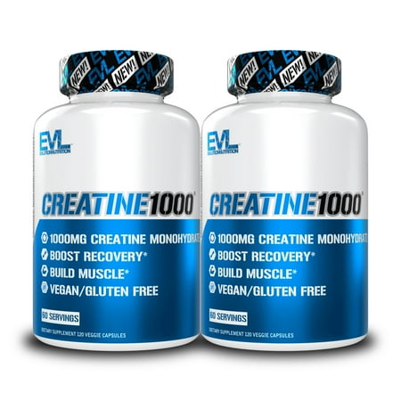 (2 pack) Creatine Monohydrate Pills 120ct - EVL Nutrition Muscle Builder & Recovery Supplement - Creatine Capsules 1000mg