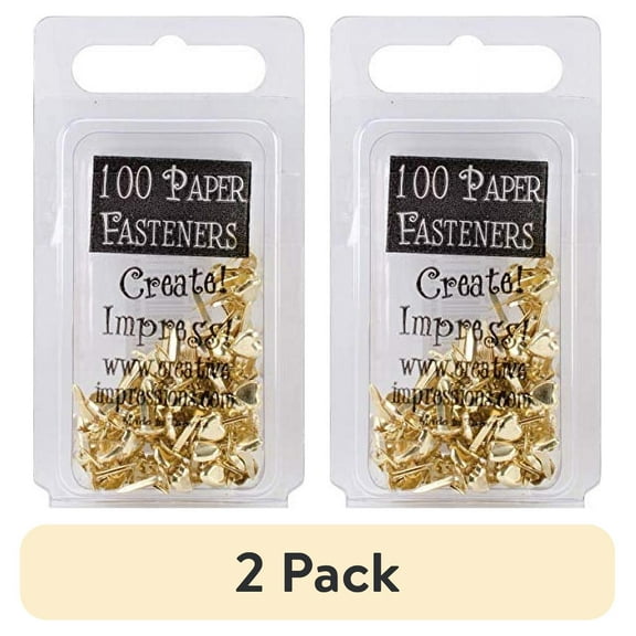 (2 pack) Creative Impressions Mini Metal Paper Fasteners 100/Pkg-Hearts - Gold