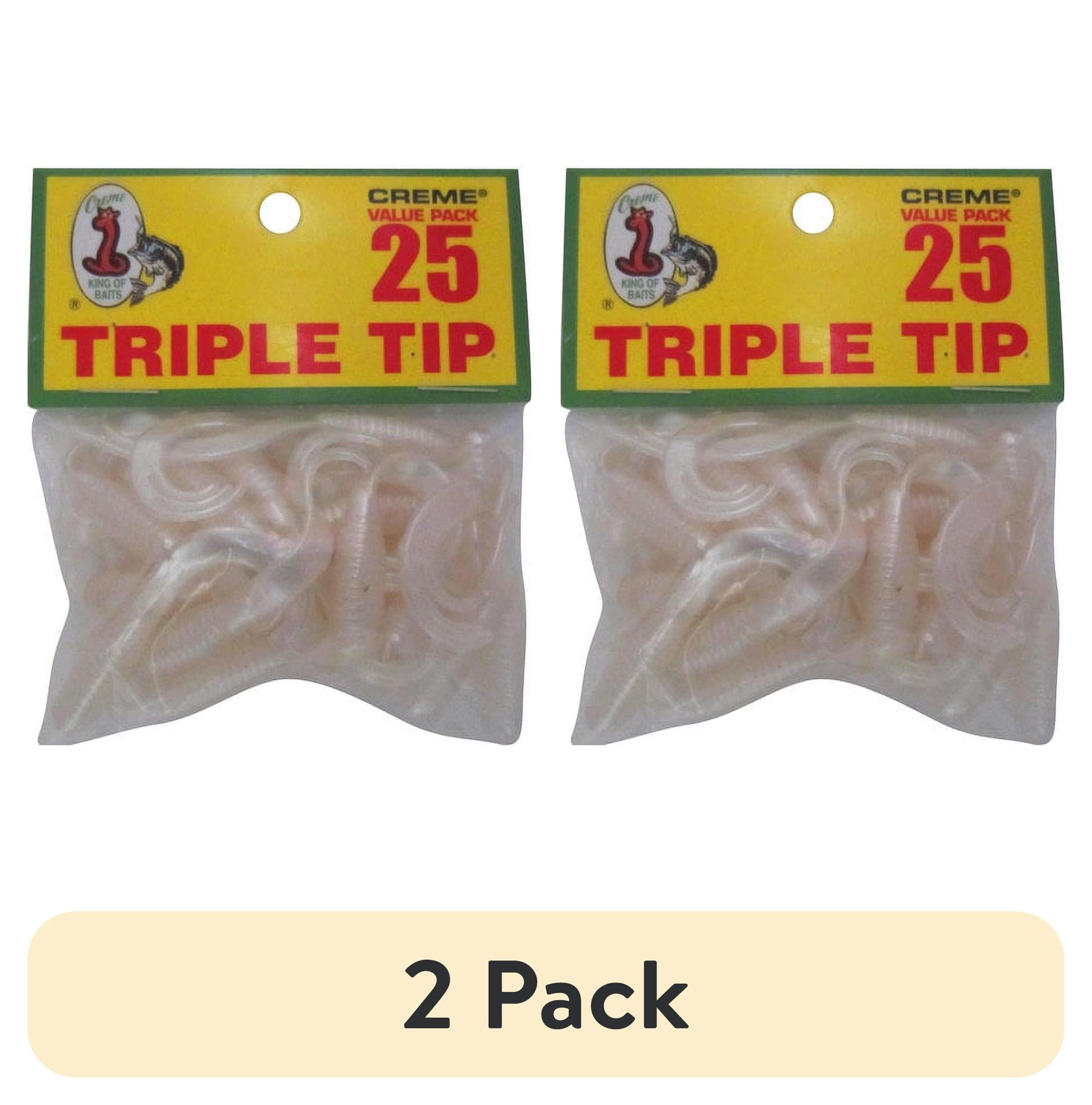 (2 pack) Creme 1.5" Triple Tip Grub Lures, Pearl, 25 Pack