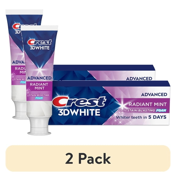 (2 pack) Crest Toothpaste, 3D White Advanced Teeth Whitening Toothpaste, Radiant Mint, 2.4 oz