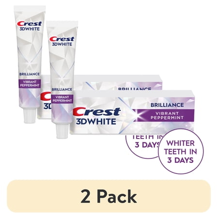 (2 pack) Crest Toothpaste, 3D White Brilliance Vibrant Peppermint Teeth Whitening Toothpaste, 2.4 oz