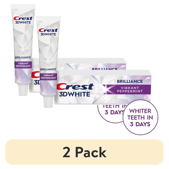 (2 pack) Crest Toothpaste, 3D White Brilliance Vibrant Peppermint Teeth Whitening Toothpaste, 2.4 oz