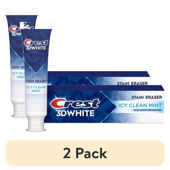 (2 pack) Crest Toothpaste 3D White Stain Eraser Teeth Whitening, Icy Clean Mint, 3.8 oz