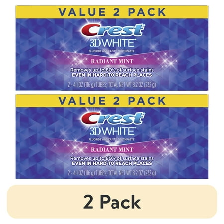 (2 pack) Crest 3D White, Whitening Toothpaste Radiant Mint, 4.1 oz, Pack of 2
