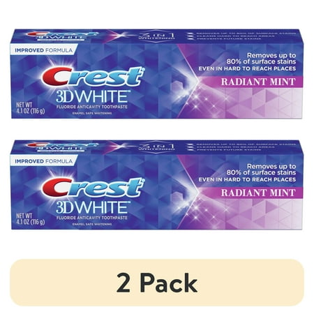 (2 pack) Crest 3D White, Whitening Toothpaste Radiant Mint, 4.1 oz