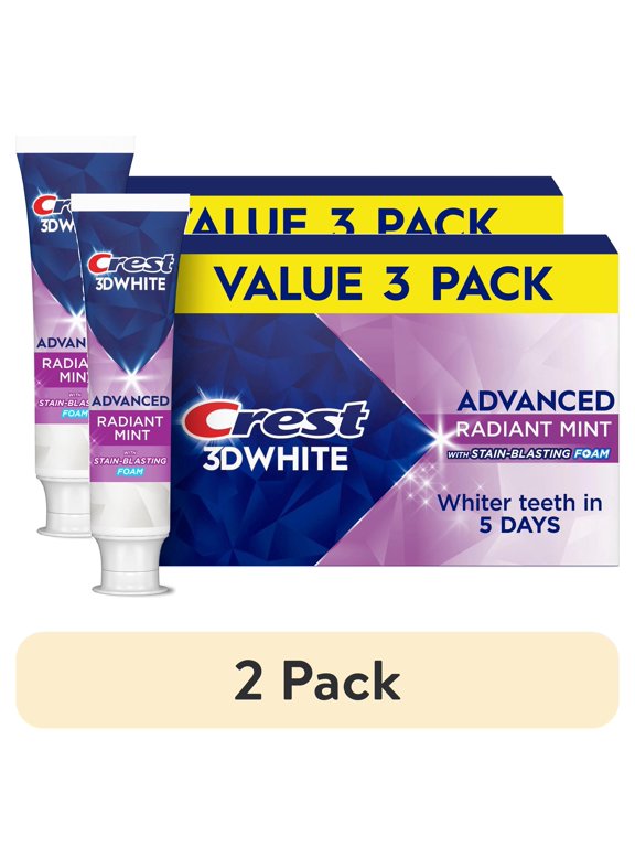 (2 pack) Crest 3DWhite Advanced Whitening Toothpaste, Radiant Mint, 3.3 oz, 3 Pack