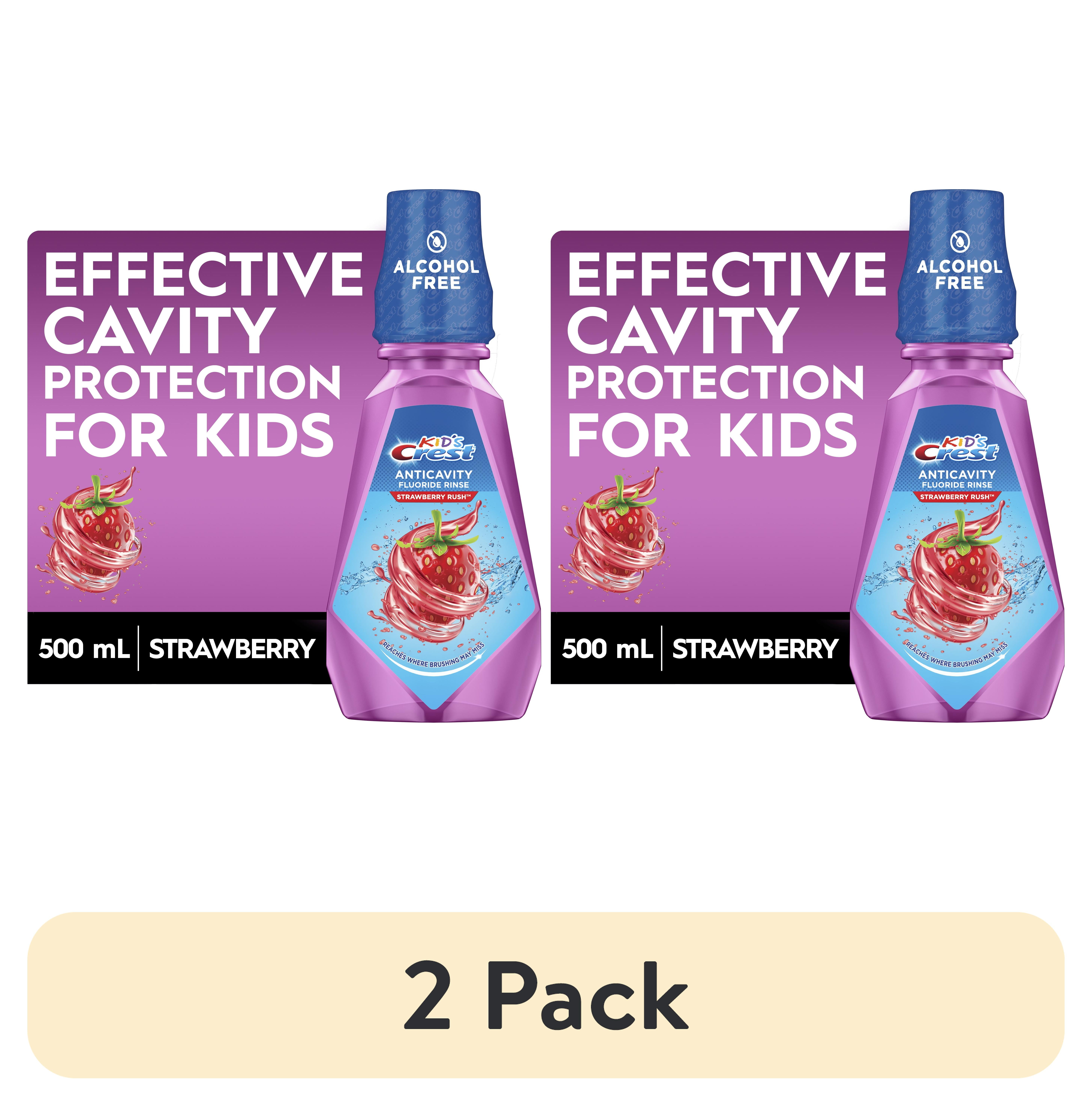 (2 pack) Crest Kid's Anticavity Alcohol Free Fluoride Rinse, Strawberry Rush, 500 mL, Ages 6+
