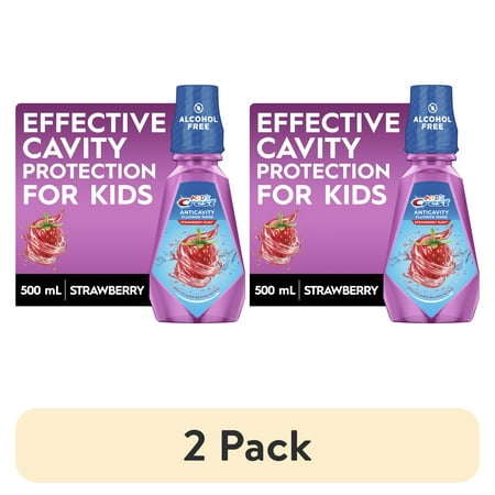 (2 pack) Crest Kid's Anticavity Alcohol Free Fluoride Rinse, Strawberry Rush, 500 mL, Ages 6+