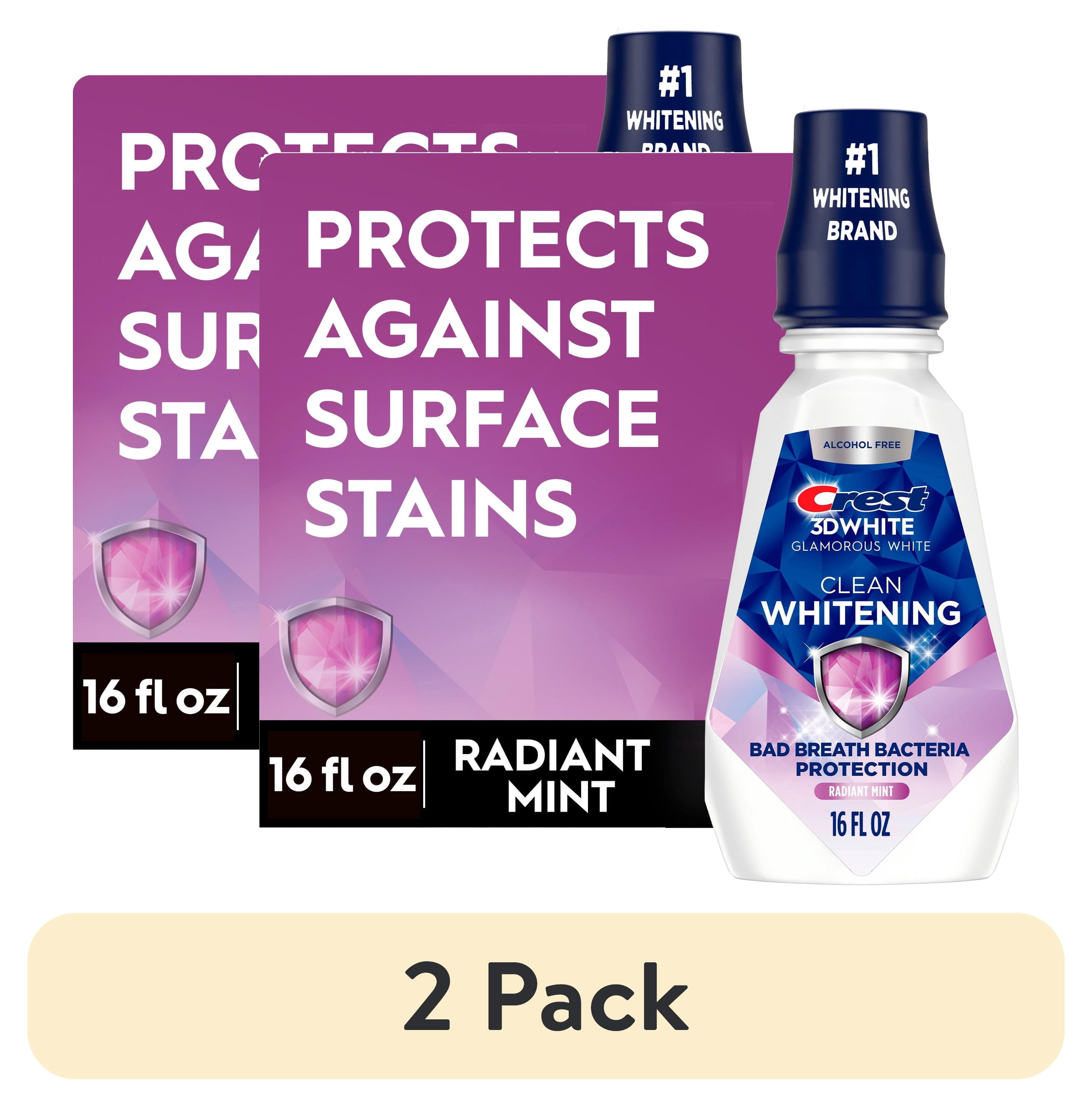 (2 pack) Crest 3D White Clean Whitening Mouthwash, Alcohol-Free, Mint Flavor, 16 fl oz