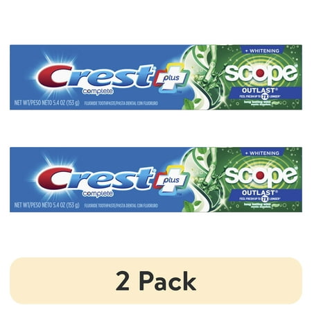 (2 pack) Crest Plus Scope Outlast Complete Whitening Toothpaste, Mint, 5.4 oz
