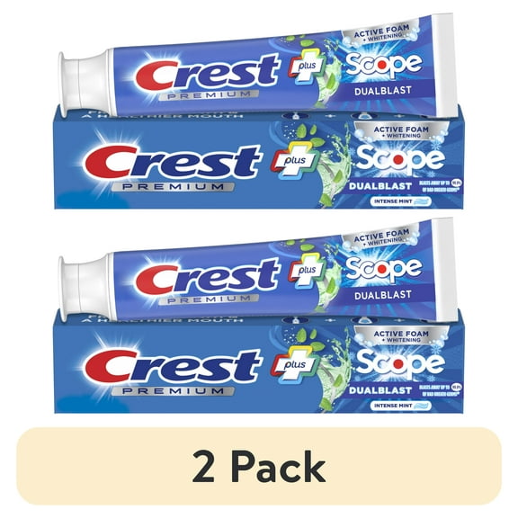 (2 pack) Crest Toothpaste, Premium Plus Scope Dual Blast Toothpaste, Mint Flavor, 5.2 oz