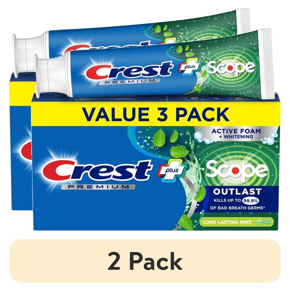 (2 pack) Crest Toothpaste, Premium Plus Scope Outlast Fluoride Toothpaste, Mint, 5.2 oz, 3 pack