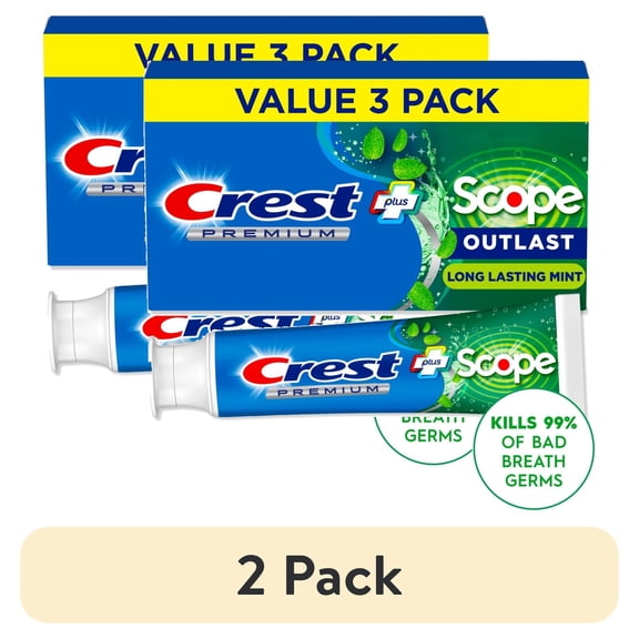 (2 pack) Crest Premium Plus Scope Outlast Fluoride Toothpaste, Mint, 5.2 oz, 3 pack