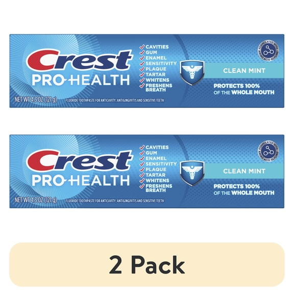 (2 pack) Crest Toothpaste, Pro-Health Clean Mint Toothpaste (4.3oz), Single