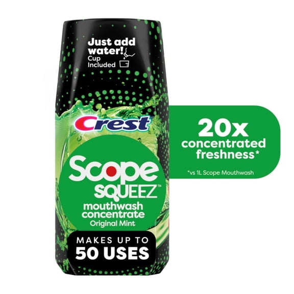 2 pack Crest Scope Squeez Mouthwash Concentrate, Original Mint Flavor, 50mL Bottle, Equal Uses up to 1L Bottle *vs 1L Scope Outlast Mouthwash, Squeez to Control The Strength